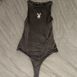 PLAYBOY X MISSGUIDED grey high neck bodysuit